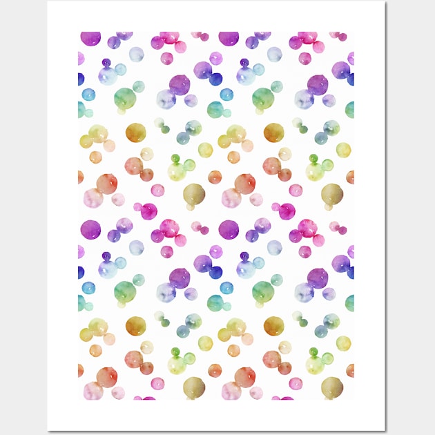 Small Rainbow Bright Pastel Watercolor Drops and Bubbles Wall Art by podartist